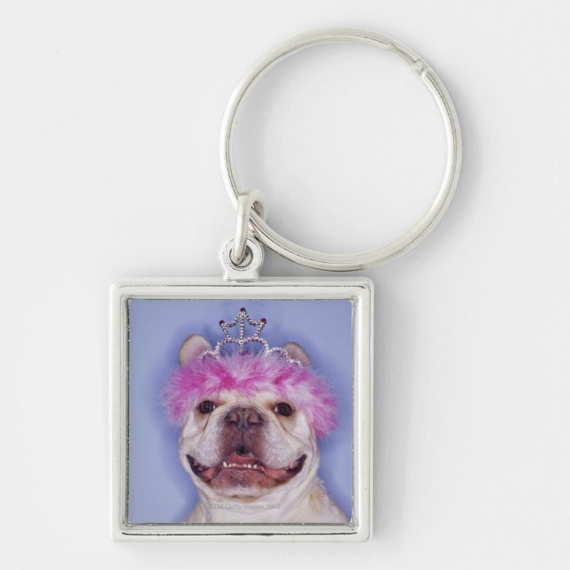 Bulldog wearing tiara key ring (Front)