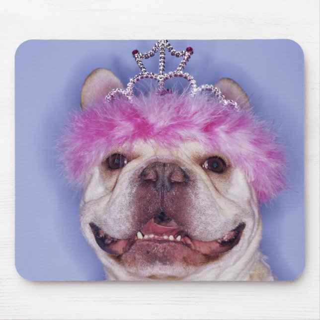 Bulldog wearing tiara mouse pad (Front)