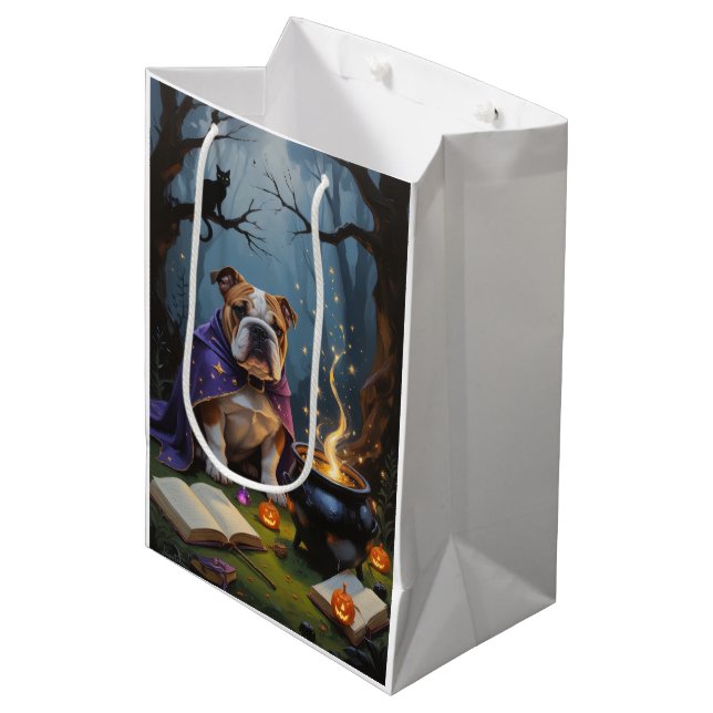 Bulldog Whimsical Halloween Painting Medium Gift Bag (Front Angled)