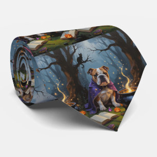 Bulldog Whimsical Halloween Painting Tie