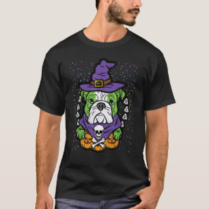Bulldog Witch Halloween Costume Puppy Doggie Men W T-Shirt