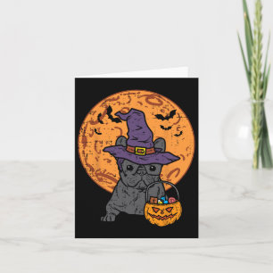 Bulldog Witch Moon Pumpkin Halloween Frenchie Dog Card