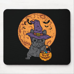 Bulldog Witch Moon Pumpkin Halloween Frenchie Dog Mouse Pad