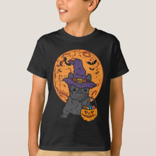 Bulldog Witch Moon Pumpkin Halloween Frenchie Dog  T-Shirt
