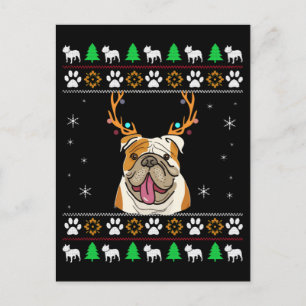 Bulldog With Antlers in an UGLY Christmas Postcard