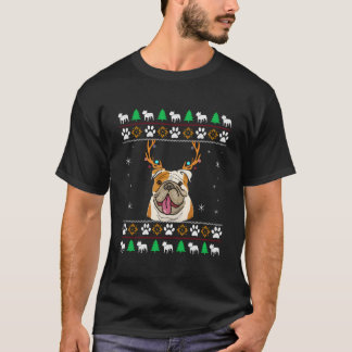 Bulldog With Antlers In An Ugly T-Shirt