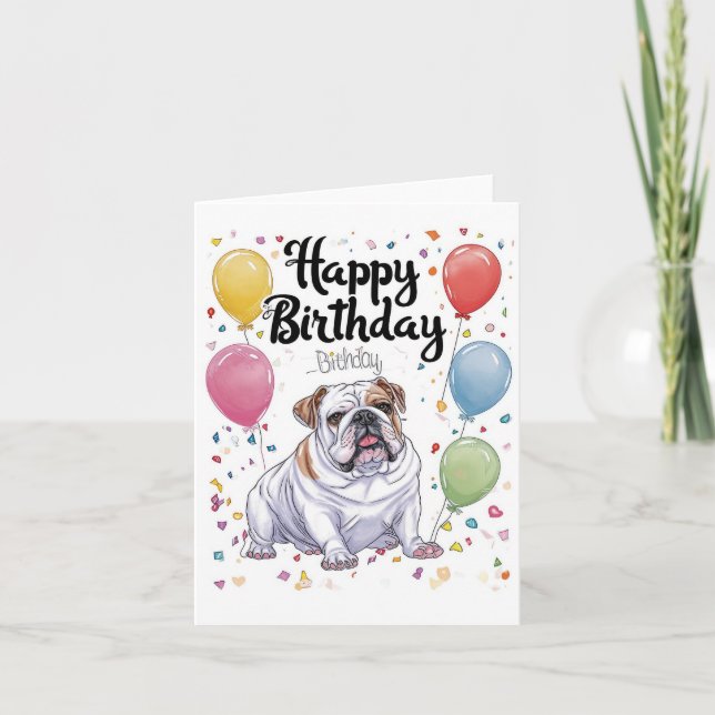 Bulldog with Balloons Card (Front)