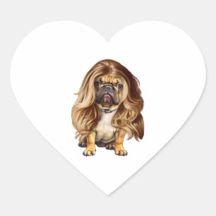 Bulldog with beautiful hair heart sticker