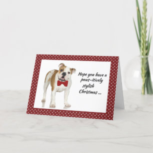 Bulldog with Bow Tie Christmas Card on Red