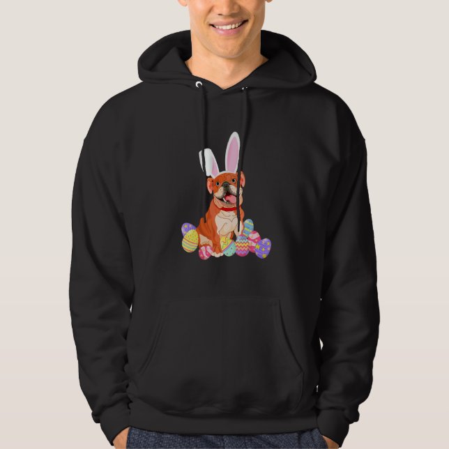 Bulldog With Bunny Rabbit Hat Easter Eggs Happy Ea Hoodie (Front)