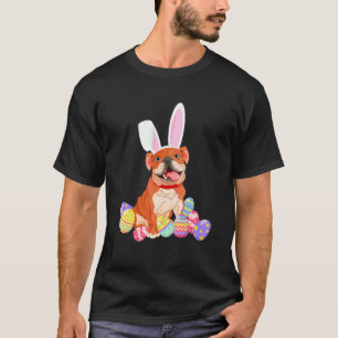 Bulldog With Bunny Rabbit Hat Easter Eggs Happy Ea T-Shirt