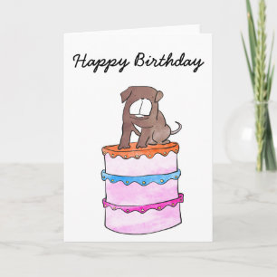 Bulldog with cake birthday card