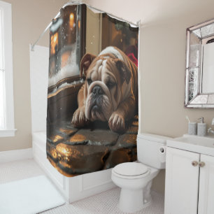 Bulldog with Christmas Lights Holiday Shower Curtain