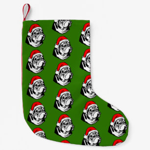 Bulldog with Christmas Santa Hat Small Christmas Stocking