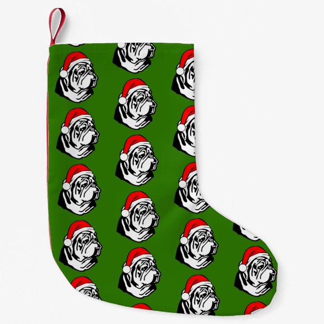 Bulldog with Christmas Santa Hat Small Christmas Stocking (Front)