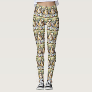 Bulldog with Easter Eggs Holiday Leggings