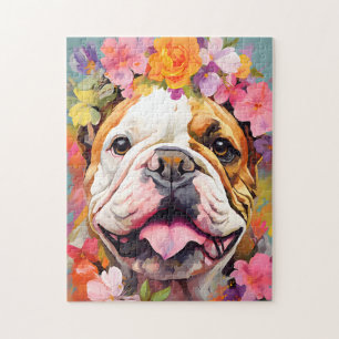 Bulldog with flower wreath jigsaw puzzle