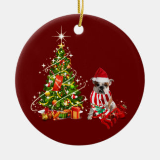 bulldog With Hat Scaft Christmas Ceramic Tree Decoration