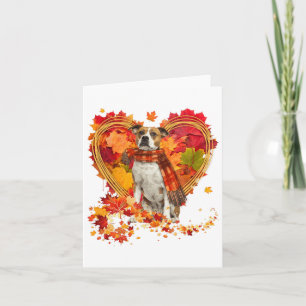 Bulldog With Heart Made Of Autumn Leaves Card