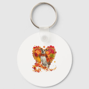 Bulldog With Heart Made Of Autumn Leaves Key Ring