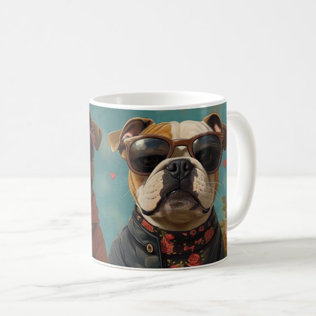 Bulldog With Heart Roses Valentine's Day Coffee Mug (Front Right)