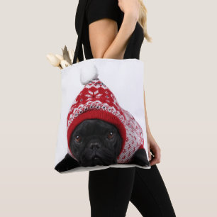 Bulldog With Hooded Sweater Tote Bag