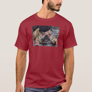Bulldog with Moustache Smoking Pipe and Derby Hat T-Shirt