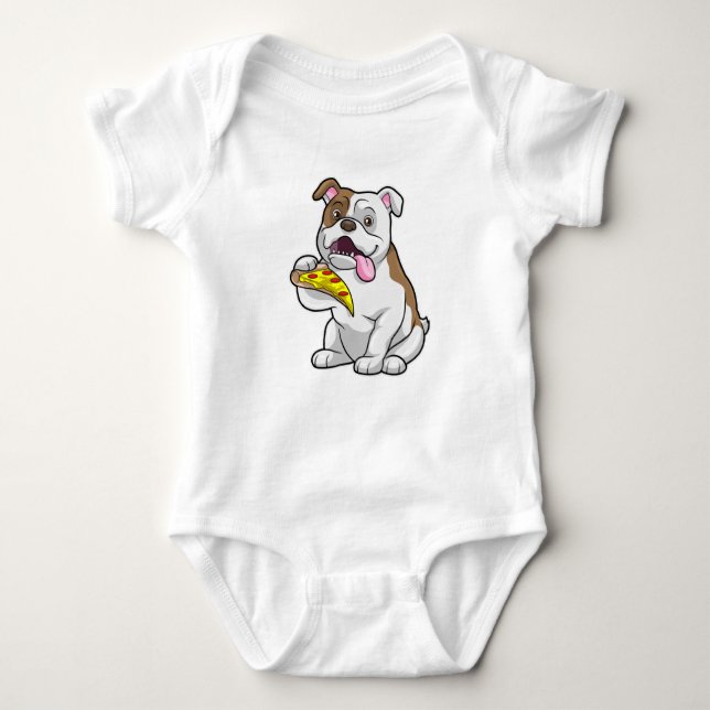 Bulldog with Piece of Pizza Baby Bodysuit (Front)