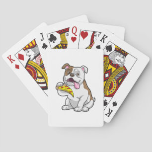 Bulldog with Piece of Pizza Playing Cards