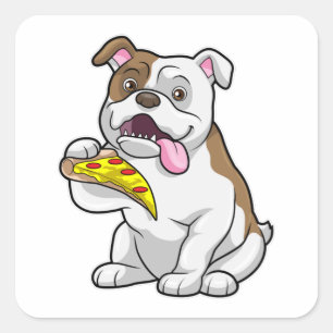 Bulldog with Piece of Pizza Square Sticker