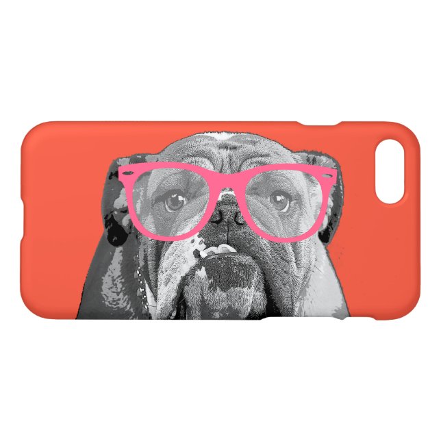 Bulldog with Pink Glasses Cute Funny Phone Case (Back Horizontal)