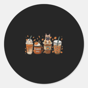 Bulldog With Pumpkin Spice Latte Fall Coffee Autum Classic Round Sticker