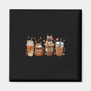 Bulldog With Pumpkin Spice Latte Fall Coffee Autum Magnet