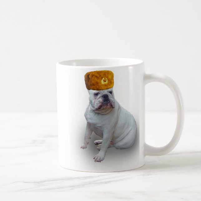 Bulldog with Russian fur hat Coffee Mug (Right)