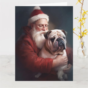 Bulldog With Santa Claus Festive Christmas Card