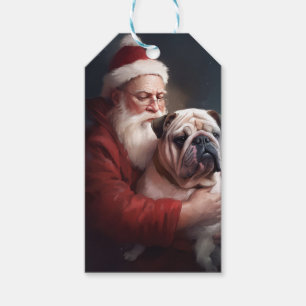 Bulldog With Santa Claus Festive Christmas Gift Tags