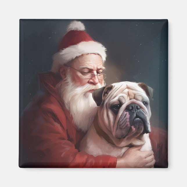 Bulldog With Santa Claus Festive Christmas  Magnet (Front)
