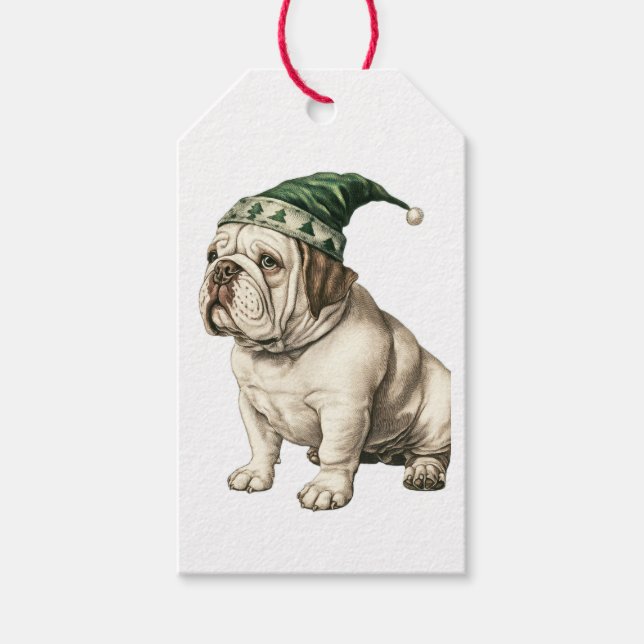 BULLDOG WITH SANTA HAT GIFT TAG (Front)