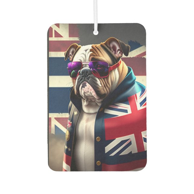 Bulldog with Union Jack Jacket Car Air Freshener (Front)