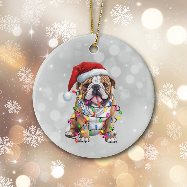 Bulldog Wrapped in Christmas Lights Ceramic Tree Decoration (Creator Uploaded)
