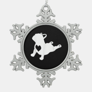 Bulldog Yoga Pose Love Heart Workout Gift Snowflake Pewter Christmas Ornament