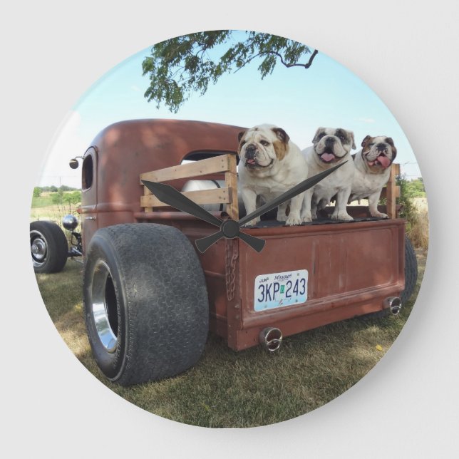 Bulldogs and Rat Rods Large Clock (Front)