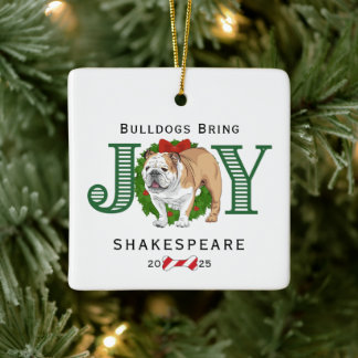 Bulldogs Bring Joy Wreath Ceramic Ornament