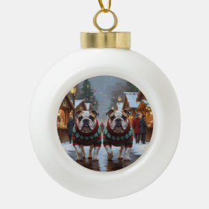 Bulldogs Christmas Snow Holiday Ceramic Ball Christmas Ornament