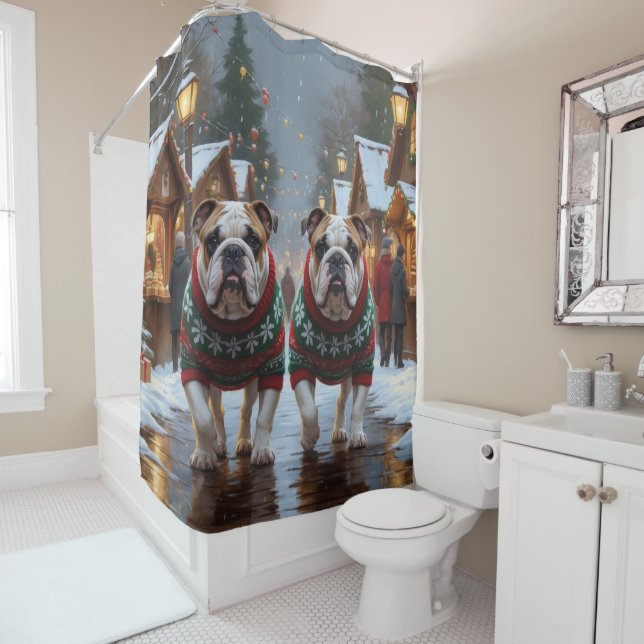 Bulldogs Christmas Snow Holiday Shower Curtain (In Situ)