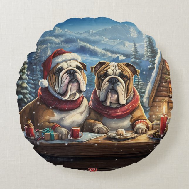 Bulldogs Holiday Design By Rich AMeN Gill Round Cushion (Front)