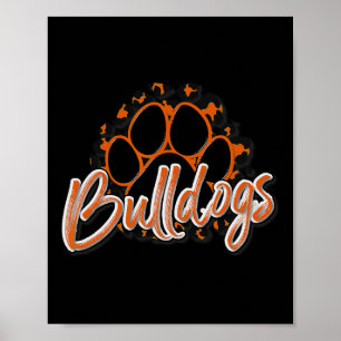 Bulldogs Orange Black Cheetah School Sports Fan Te Poster