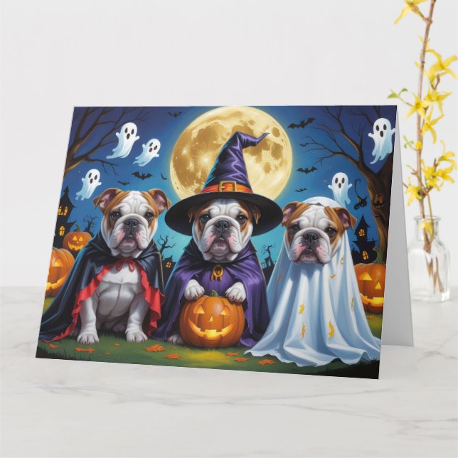 Bulldogs Pumpkin Halloween Funny  Card (Yellow Flower)