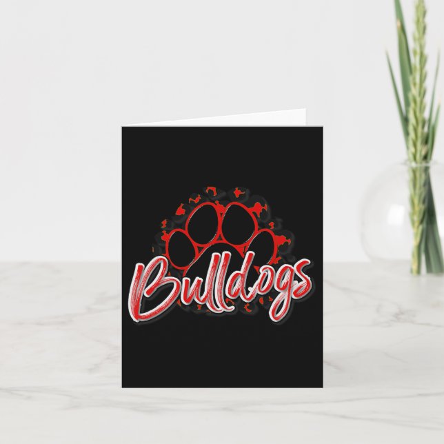 Bulldogs Red Black Cheetah School Sports Fan Team  Card (Front)