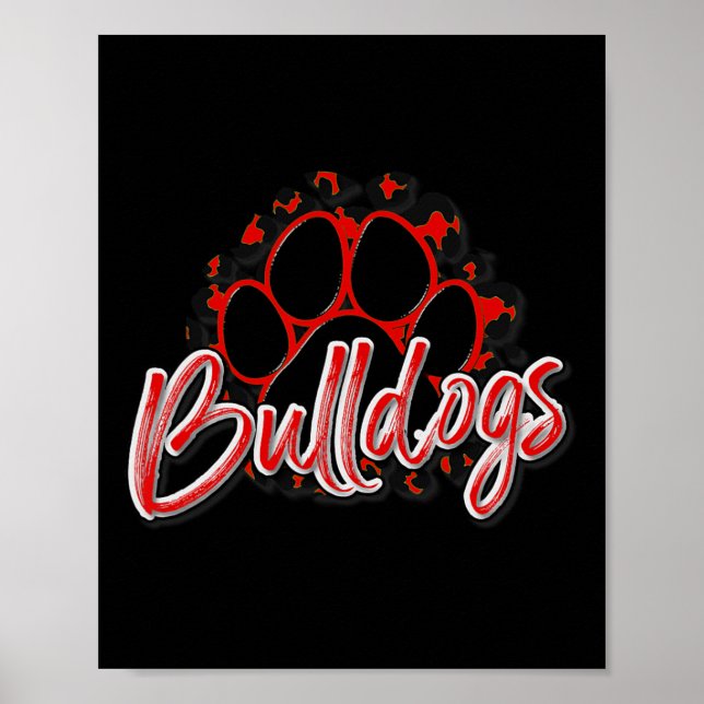 Bulldogs Red Black Cheetah School Sports Fan Team  Poster (Front)